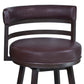 Benzara BM282063 Eva 30" Auburn Brown Swivel Bar Stool with Curved Back and Vegan Leather Seat