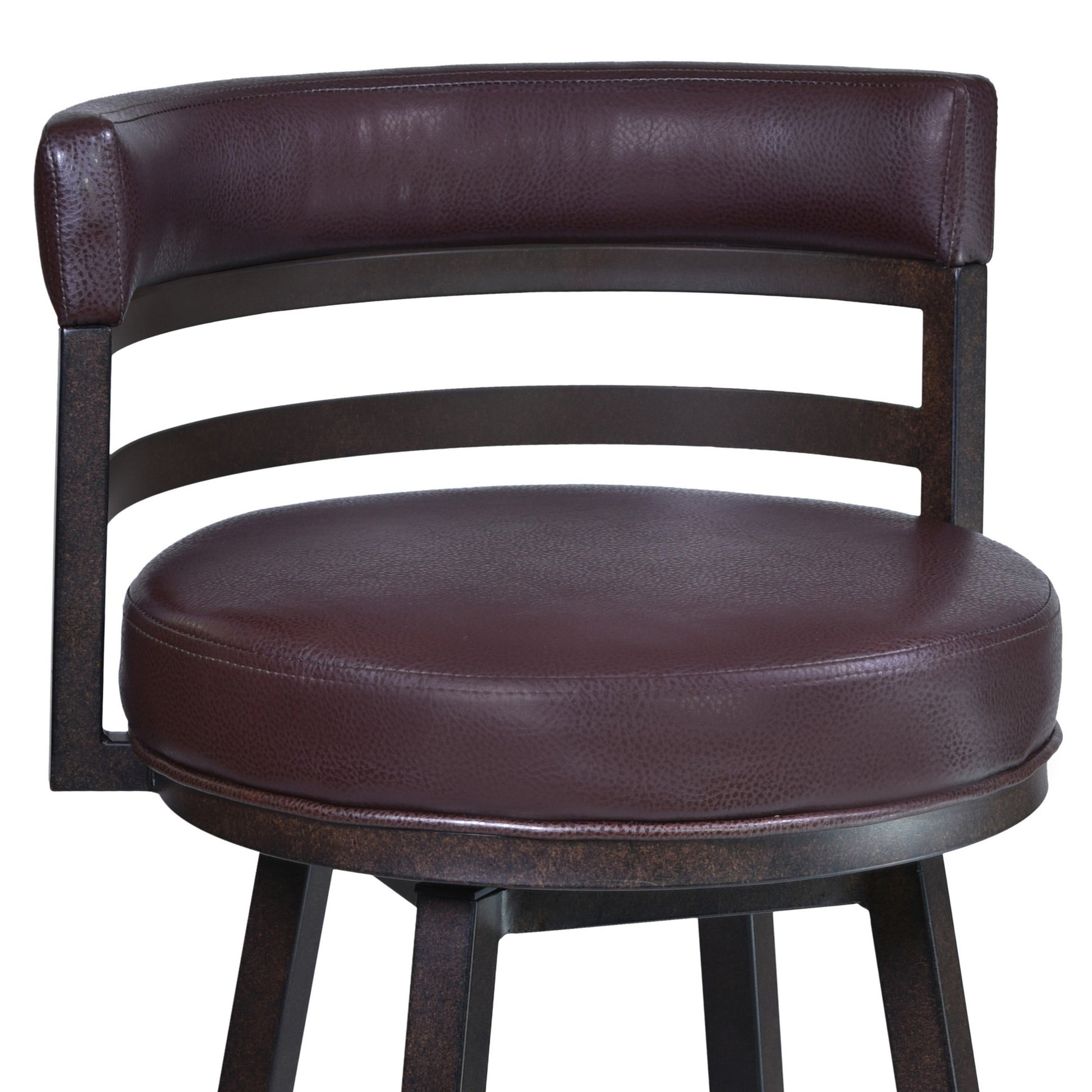 Benzara BM282063 Eva 30" Auburn Brown Swivel Bar Stool with Curved Back and Vegan Leather Seat