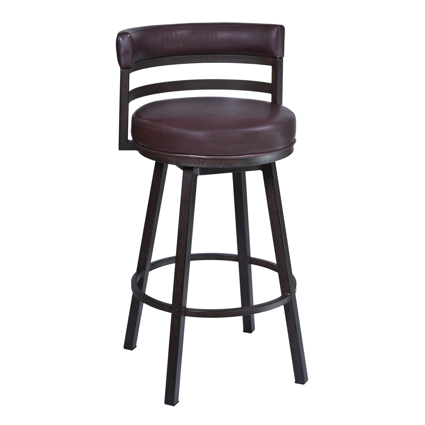 Benzara BM282063 Eva 30" Auburn Brown Swivel Bar Stool with Curved Back and Vegan Leather Seat