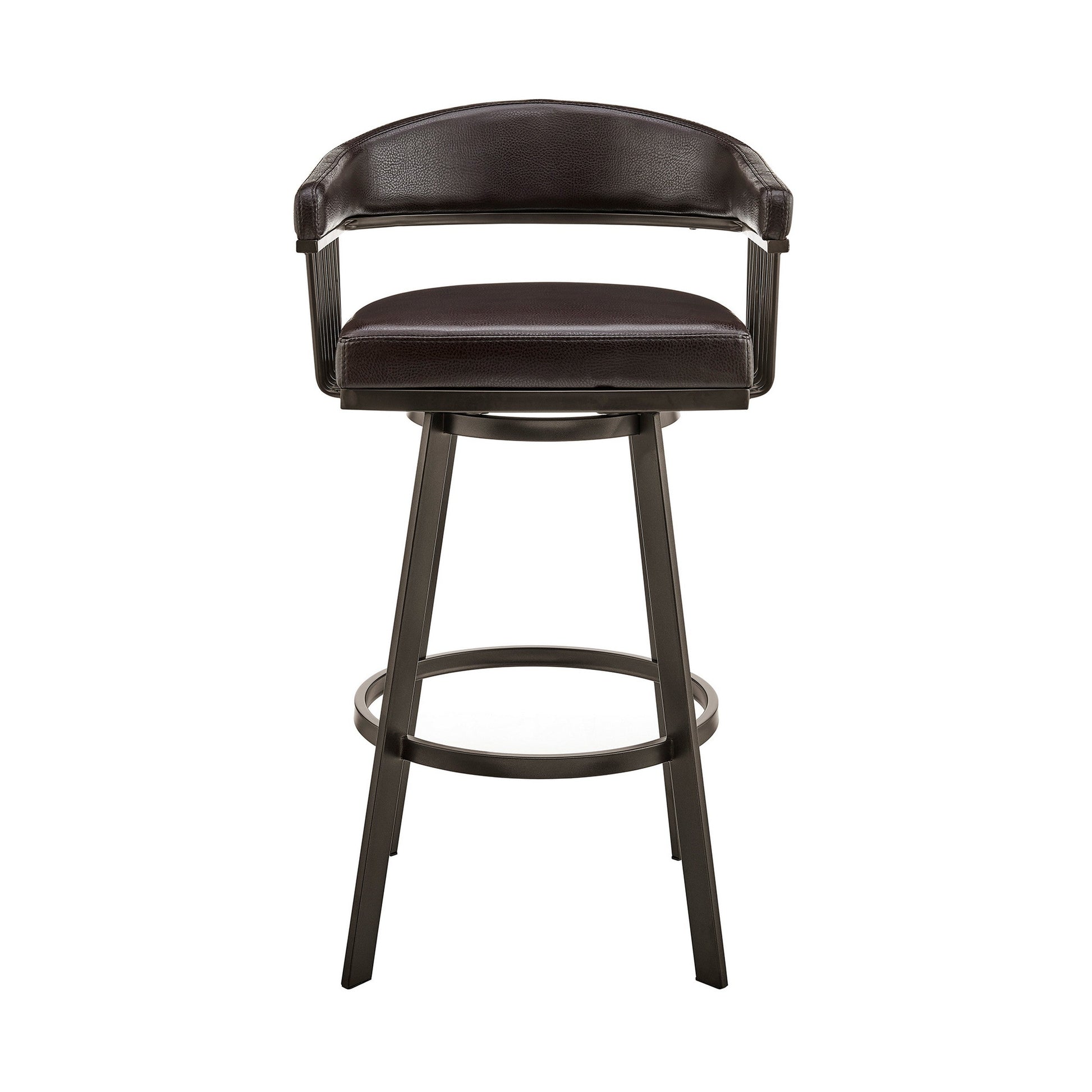 Benzara BM282066 Oliver 30" Dark Brown Modern Bar Stool with Vegan Faux Leather Seat and Swivel Feature