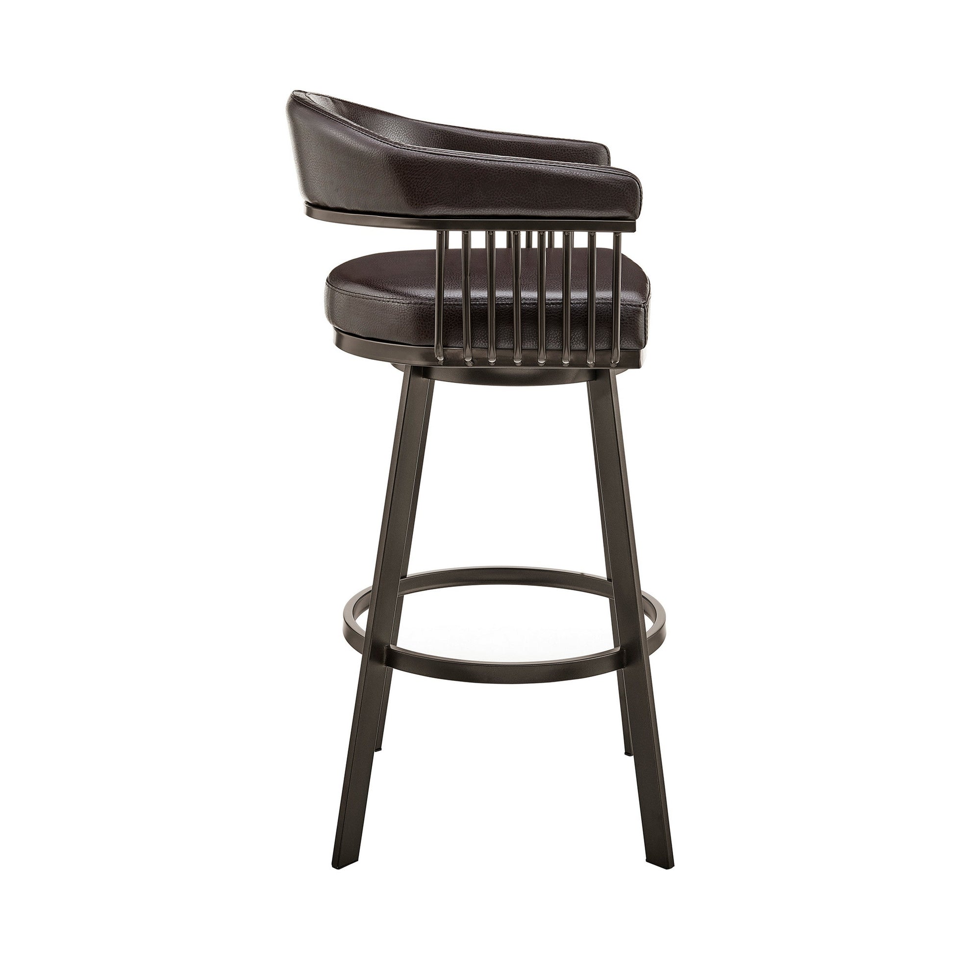 Benzara BM282066 Oliver 30" Dark Brown Modern Bar Stool with Vegan Faux Leather Seat and Swivel Feature