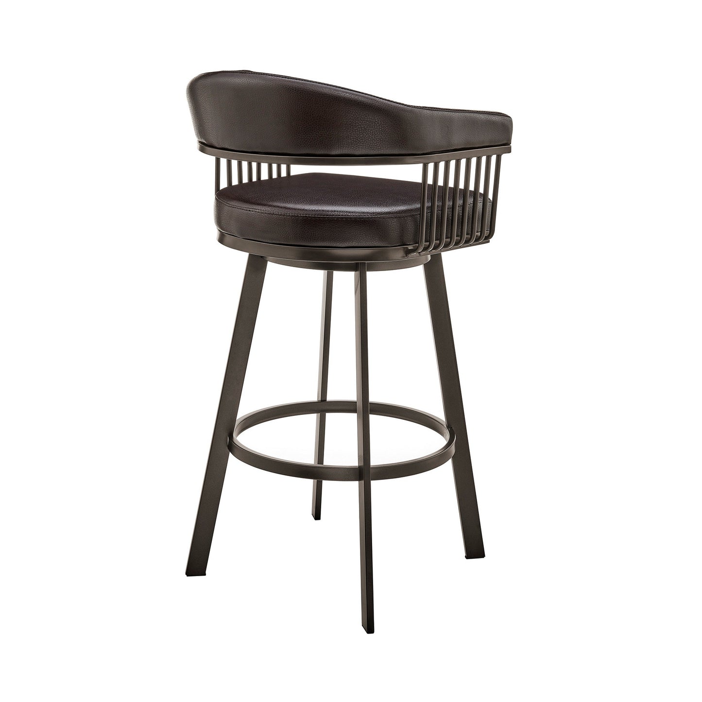 Benzara BM282066 Oliver 30" Dark Brown Modern Bar Stool with Vegan Faux Leather Seat and Swivel Feature