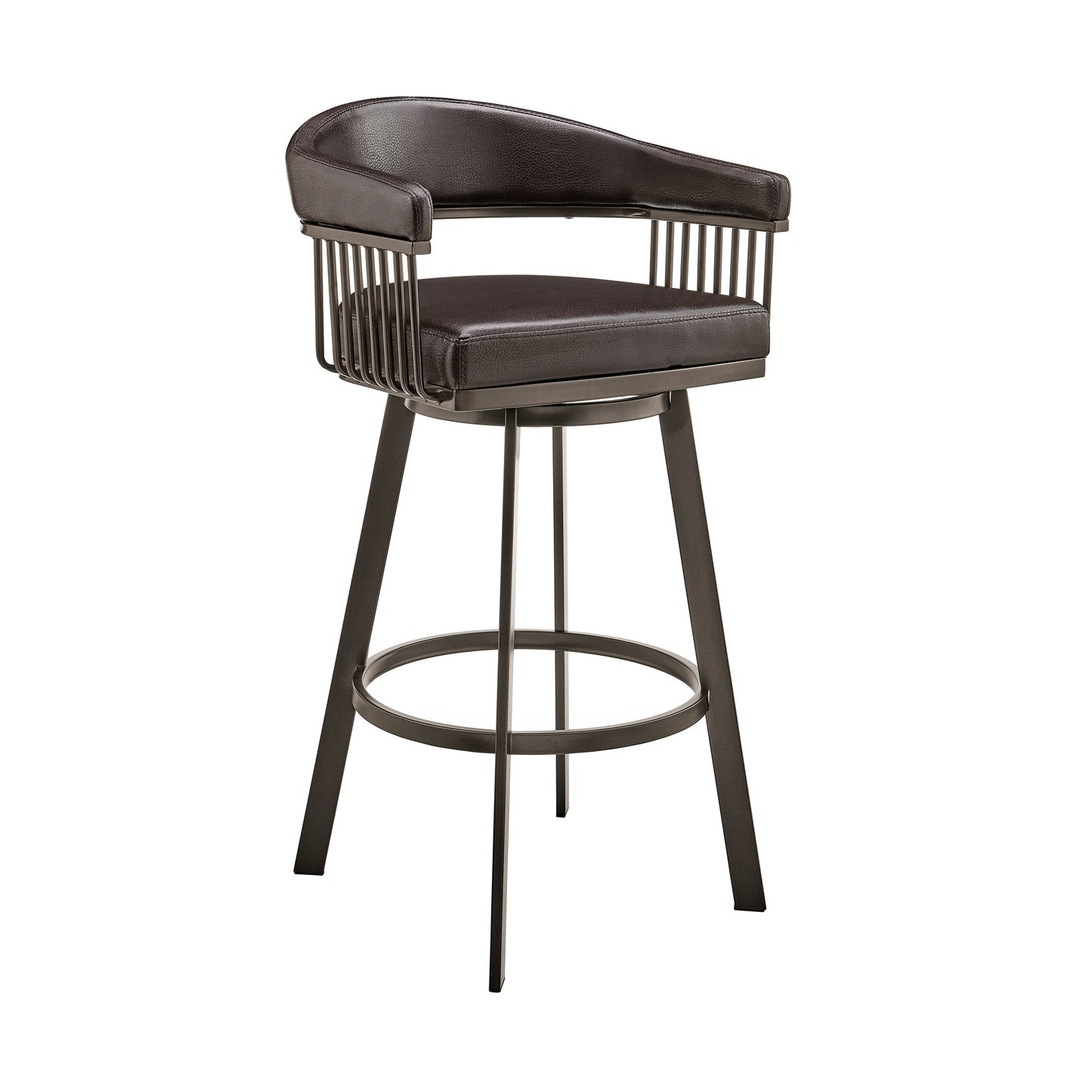 Benzara BM282066 Oliver 30" Dark Brown Modern Bar Stool with Vegan Faux Leather Seat and Swivel Feature