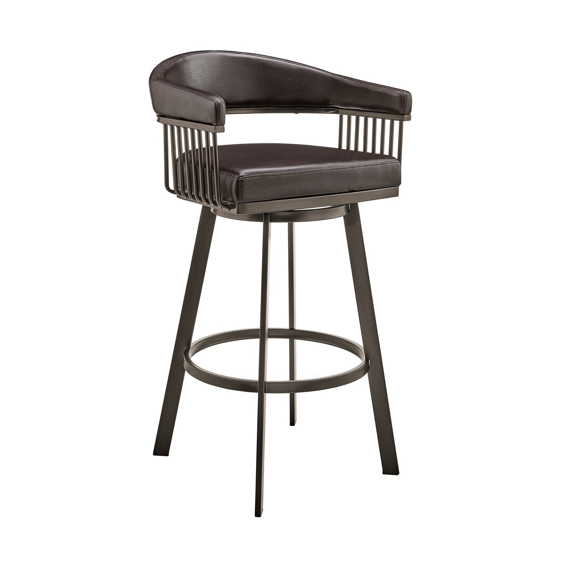 Benzara BM282066 Oliver 30" Dark Brown Modern Bar Stool with Vegan Faux Leather Seat and Swivel Feature