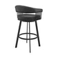 Benzara BM282070 Oliver 30" Black Modern Bar Stool with Vegan Faux Leather Seat, Slatted Design, and Swivel Feature