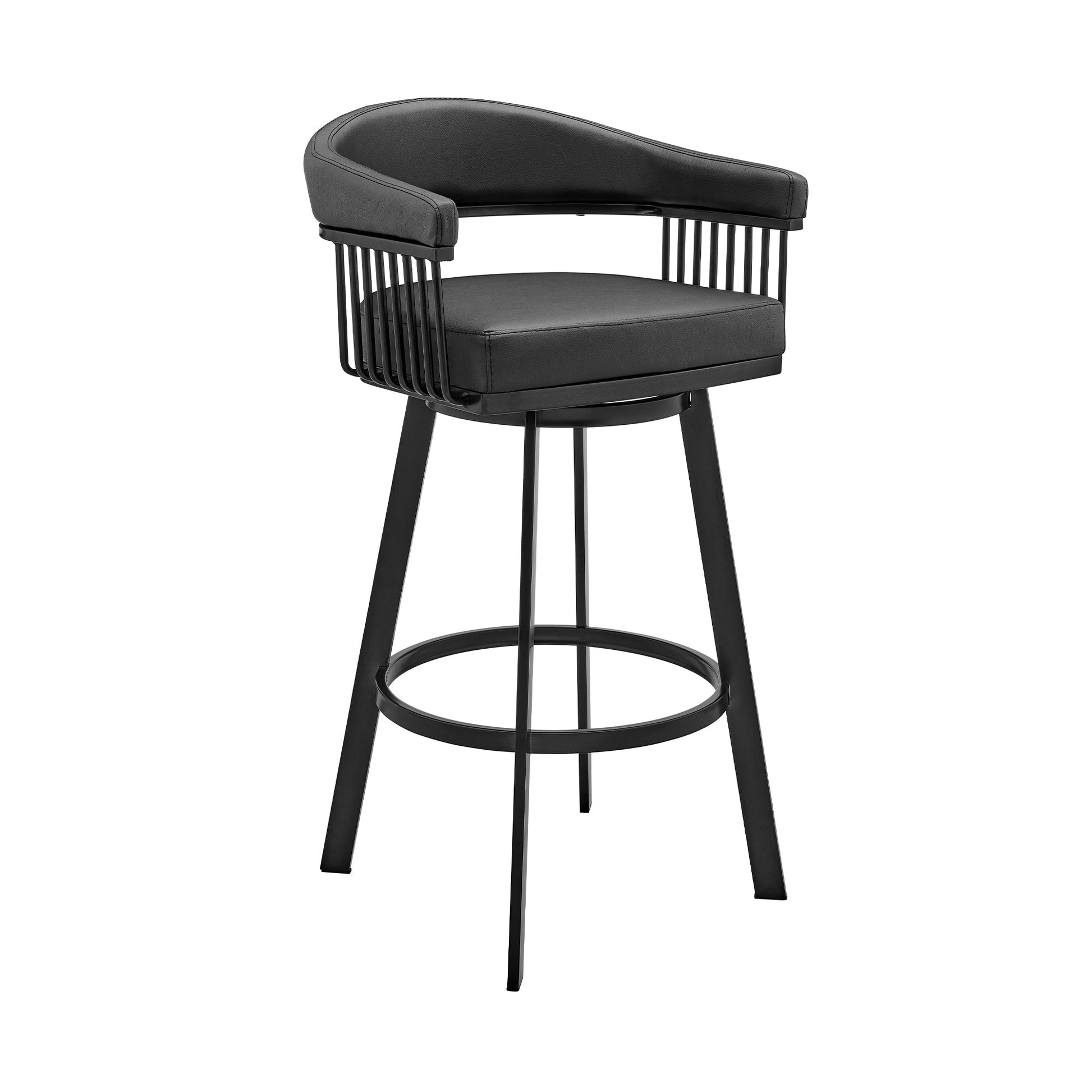 Benzara BM282072 Oliver 26" Black Modern Counter Stool with Vegan Faux Leather Seat and Swivel Feature