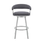 Benzara BM282074 Oliver 26" Gray and Silver Modern Counter Stool with Faux Leather Seat and Swivel Feature