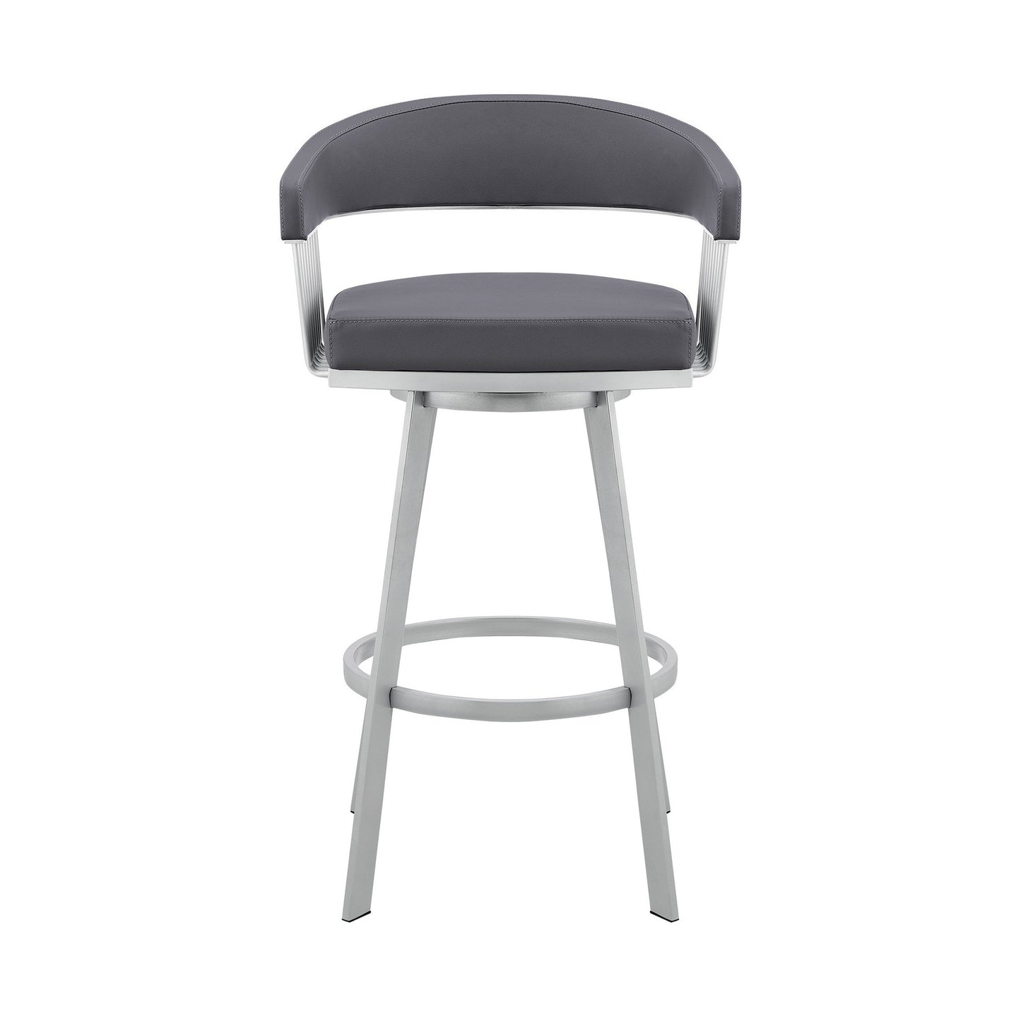 Benzara BM282074 Oliver 26" Gray and Silver Modern Counter Stool with Faux Leather Seat and Swivel Feature