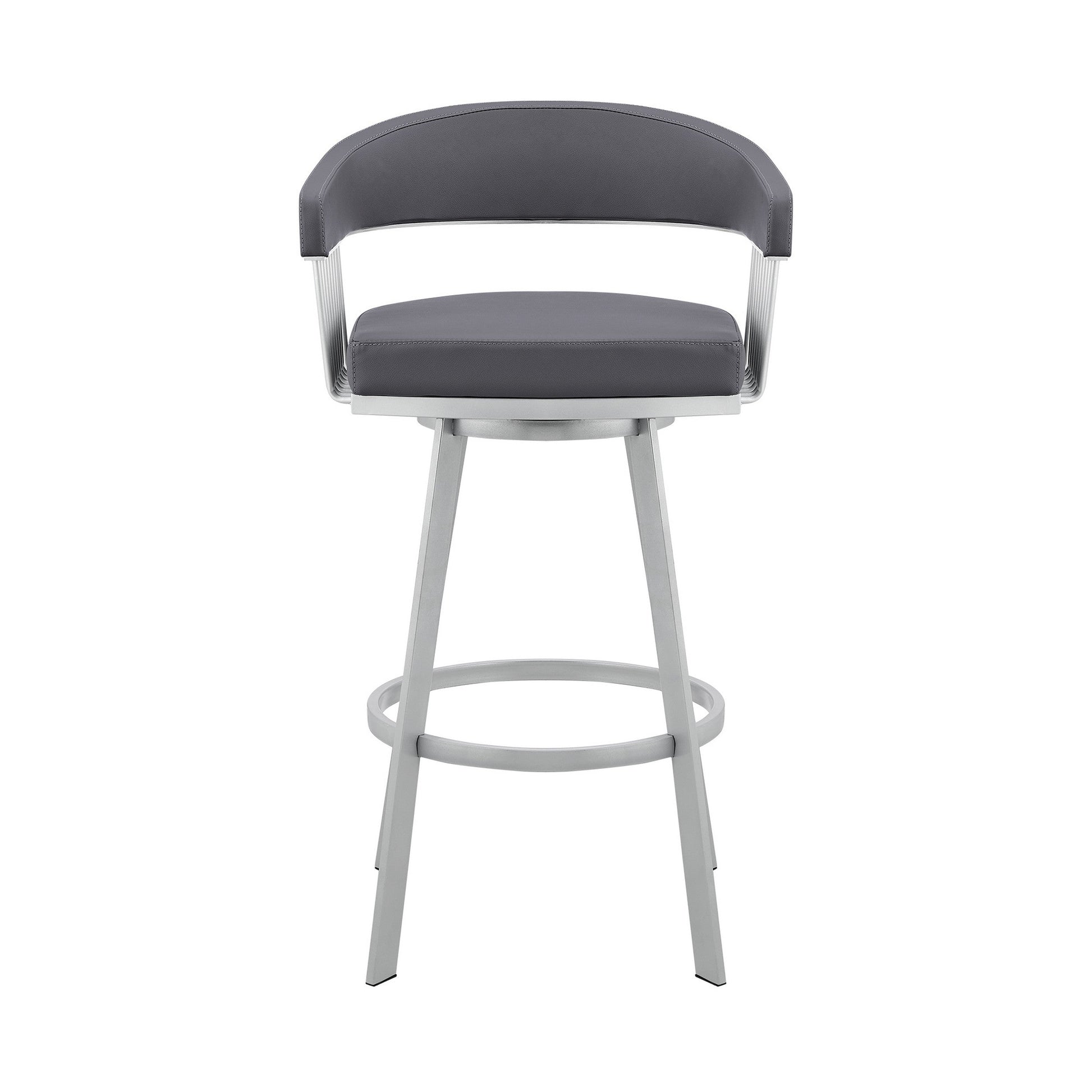 Benzara BM282074 Oliver 26" Gray and Silver Modern Counter Stool with Faux Leather Seat and Swivel Feature