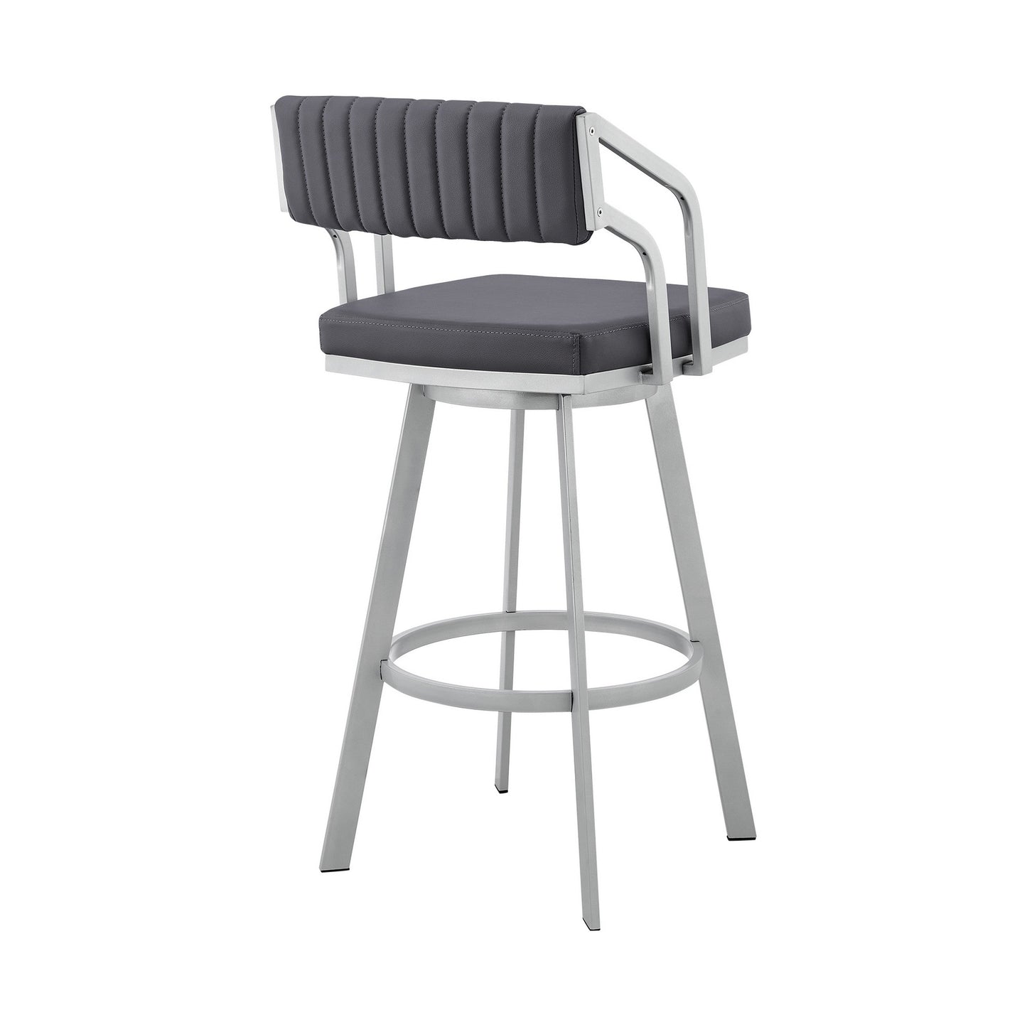 Benzara BM282087 Blake 30" Silver and Gray Faux Leather Swivel Bar Stool with Open Back