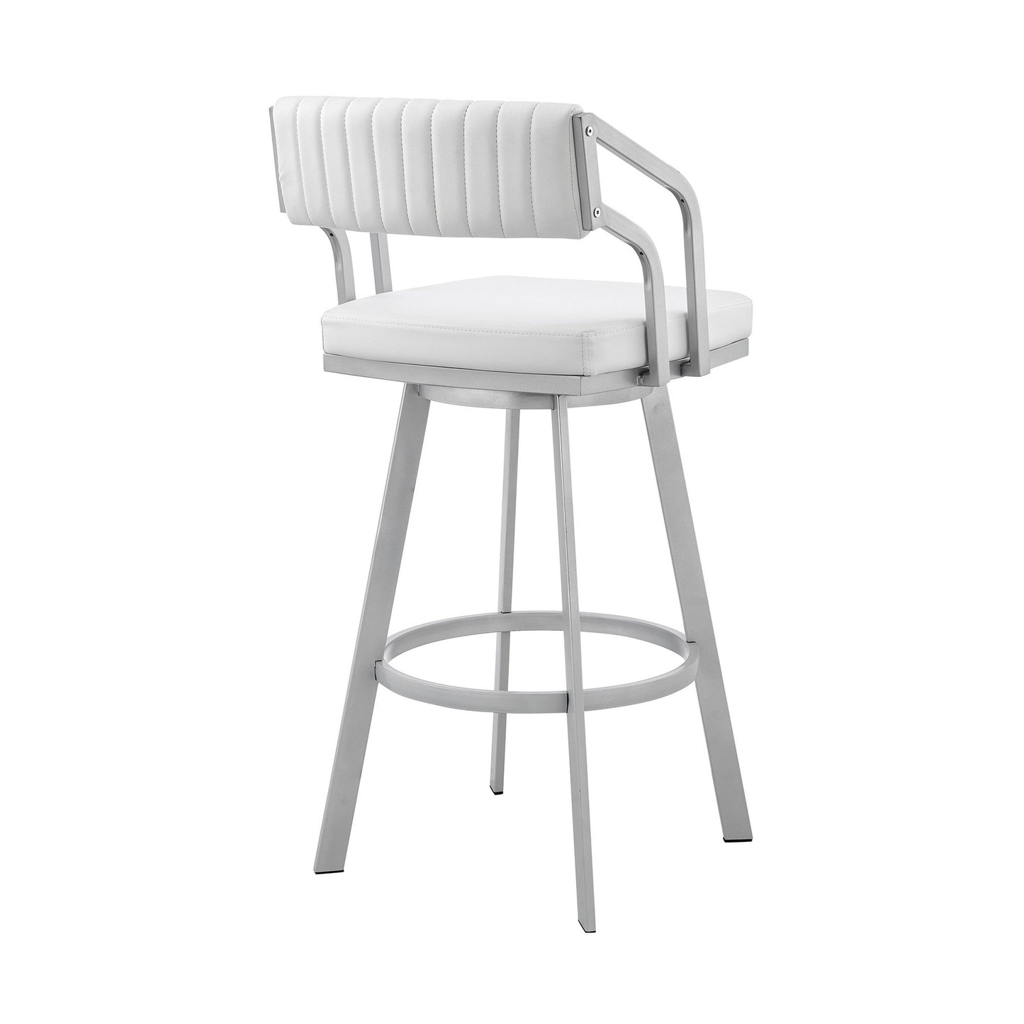 Benzara BM282089 Blake 30" Silver and White Faux Leather Swivel Bar Stool with Open Back