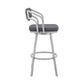 Benzara BM282090 Blake 26" Silver and Gray Faux Leather Swivel Counter Stool with Open Back