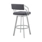 Benzara BM282090 Blake 26" Silver and Gray Faux Leather Swivel Counter Stool with Open Back