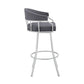 Benzara BM282097 Mayla 30" Gray Faux Leather Swivel Bar Stool with Silver Flared Legs