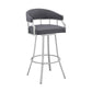 Benzara BM282097 Mayla 30" Gray Faux Leather Swivel Bar Stool with Silver Flared Legs