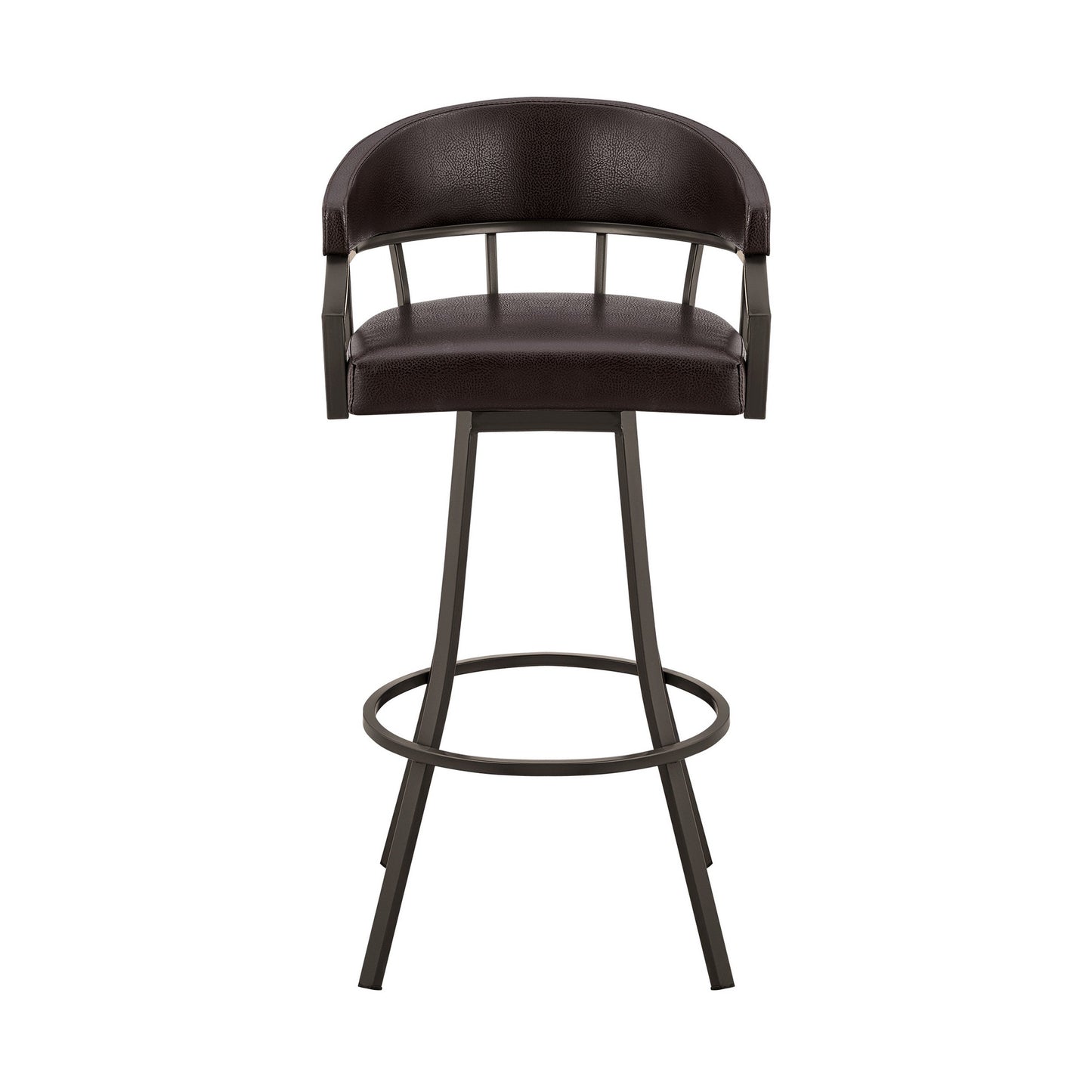 Benzara BM282100 Mayla 30" Brown Faux Leather Swivel Bar Stool with Metal Flared Legs