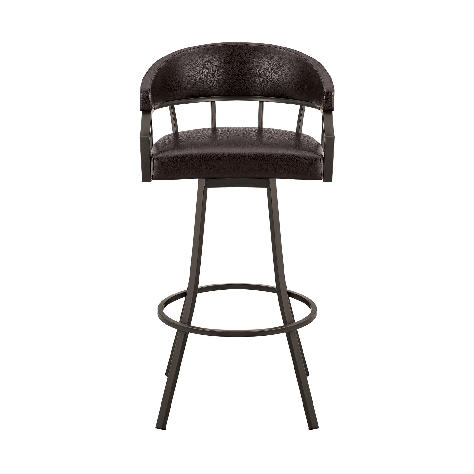 Benzara BM282100 Mayla 30" Brown Faux Leather Swivel Bar Stool with Metal Flared Legs