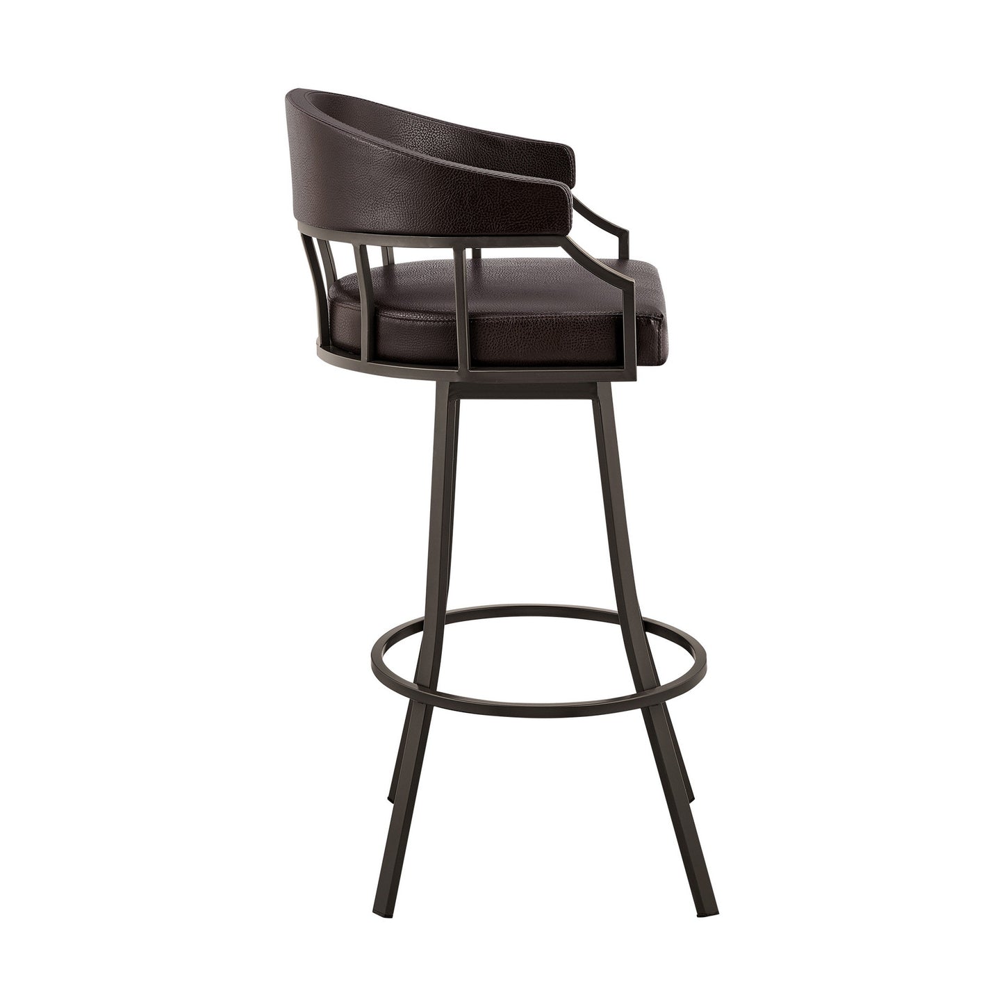 Benzara BM282100 Mayla 30" Brown Faux Leather Swivel Bar Stool with Metal Flared Legs