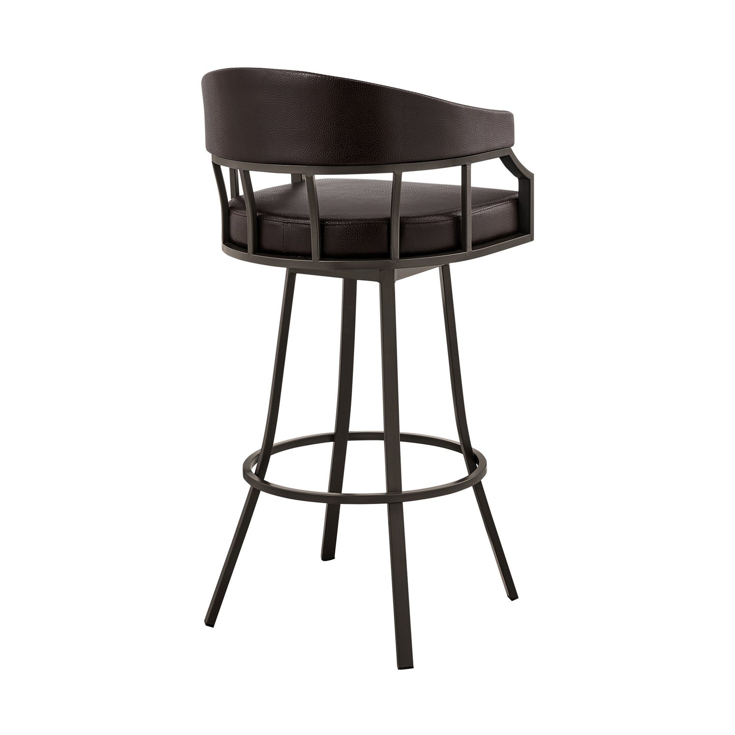 Benzara BM282100 Mayla 30" Brown Faux Leather Swivel Bar Stool with Metal Flared Legs