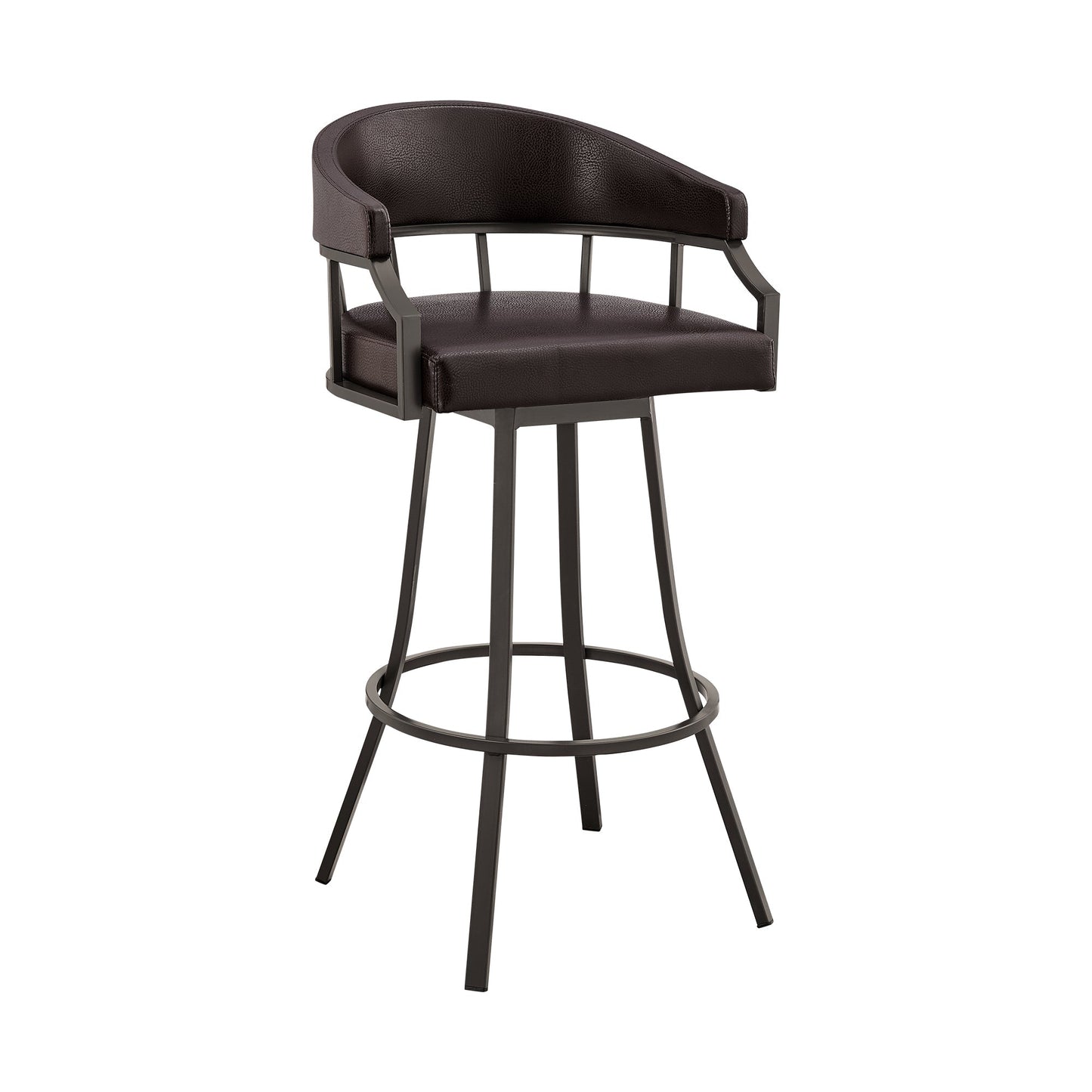 Benzara BM282100 Mayla 30" Brown Faux Leather Swivel Bar Stool with Metal Flared Legs