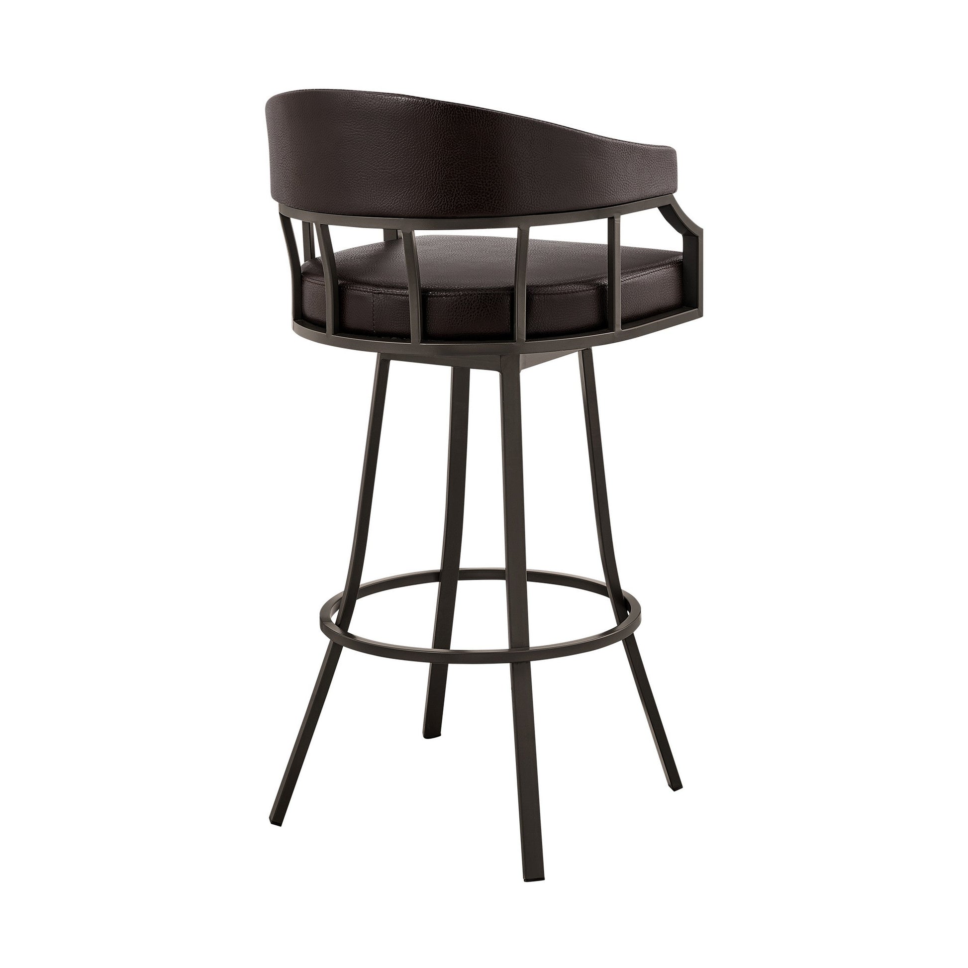 Benzara BM282102 Mayla 26" Brown Faux Leather Swivel Counter Stool with Metal Flared Legs