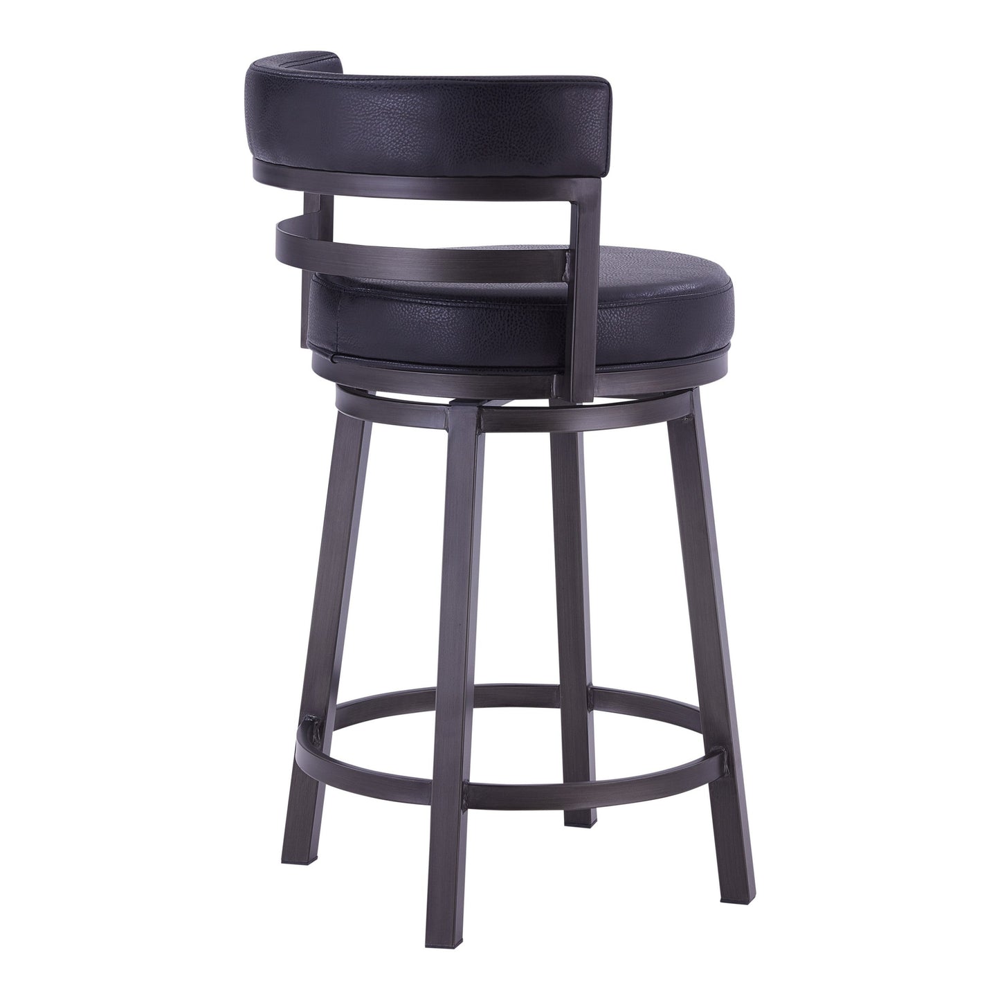 Benzara BM282103 Eva 26" Black and Gray Vegan Leather Swivel Counter Stool with Vegan Leather and Curved Back