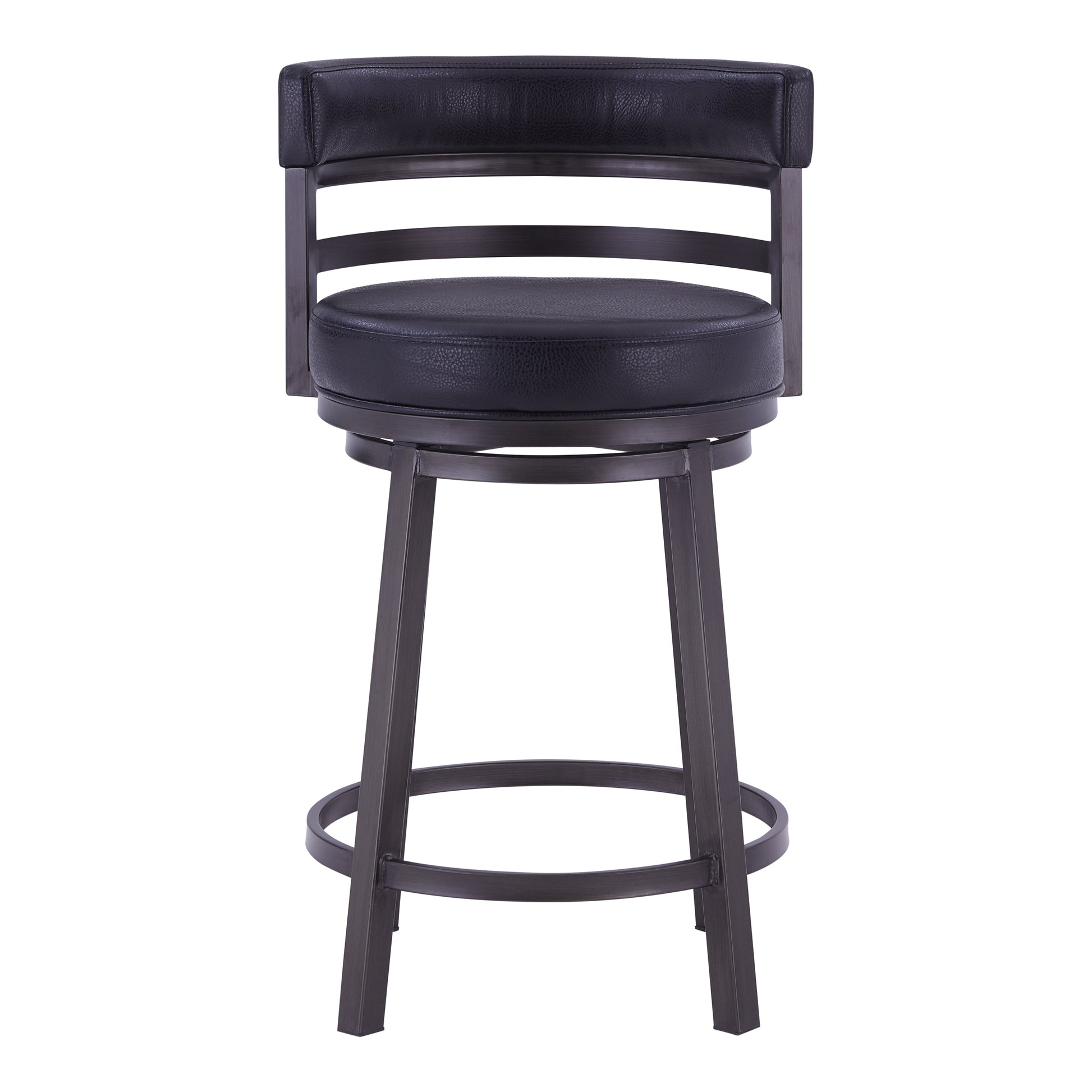 Benzara BM282103 Eva 26" Black and Gray Vegan Leather Swivel Counter Stool with Vegan Leather and Curved Back