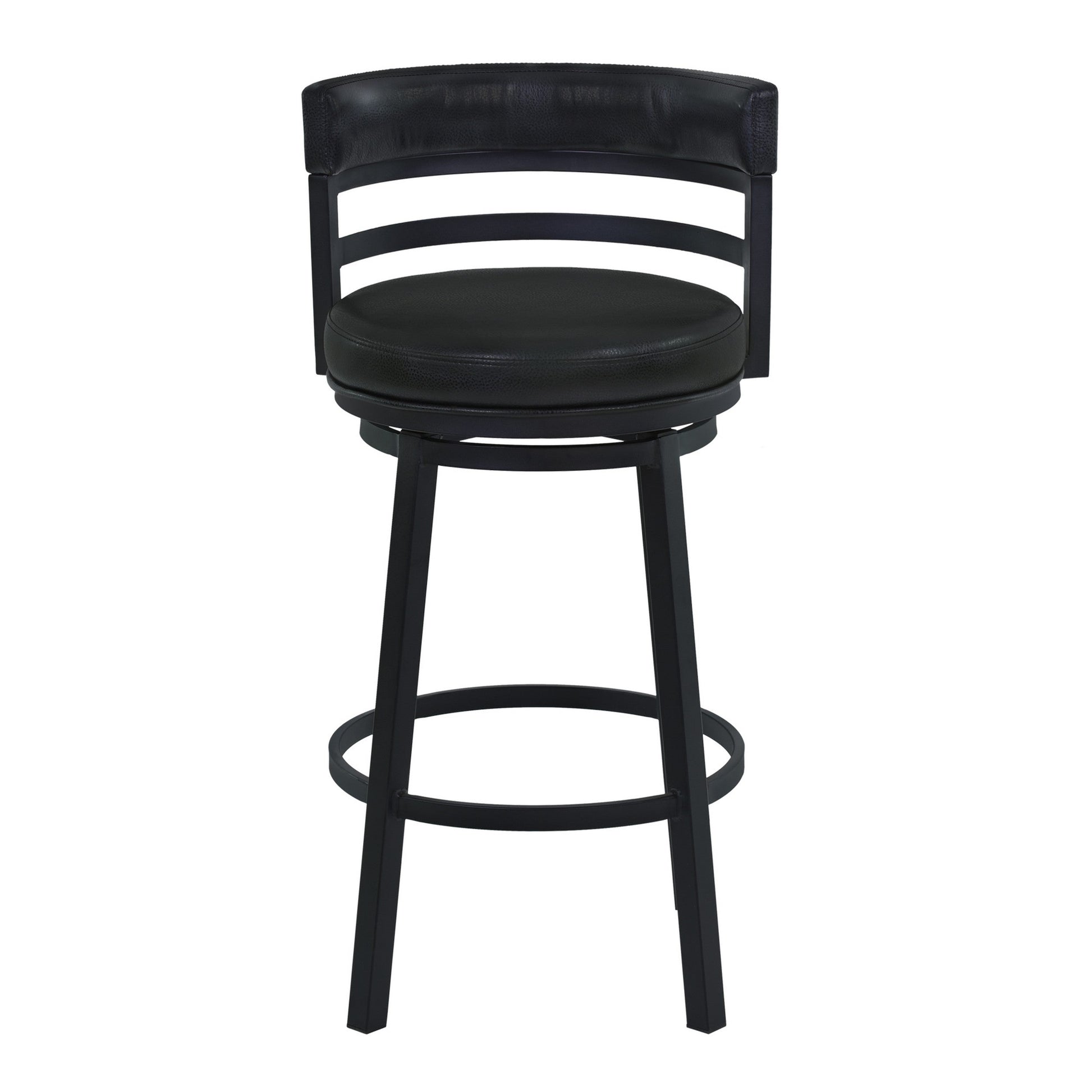 Benzara BM282104 Eva 26" Black Vegan Leather Swivel Counter Stool Chair with Vegan Leather and Curved Back