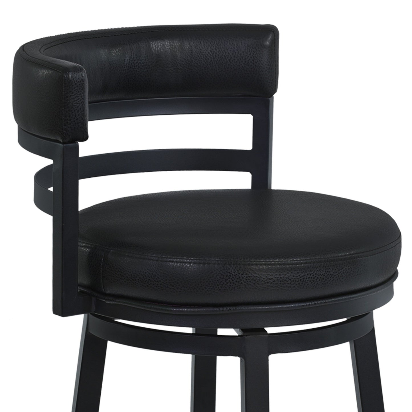 Benzara BM282104 Eva 26" Black Vegan Leather Swivel Counter Stool Chair with Vegan Leather and Curved Back