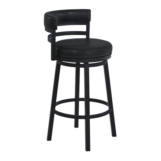 Benzara BM282104 Eva 26" Black Vegan Leather Swivel Counter Stool Chair with Vegan Leather and Curved Back