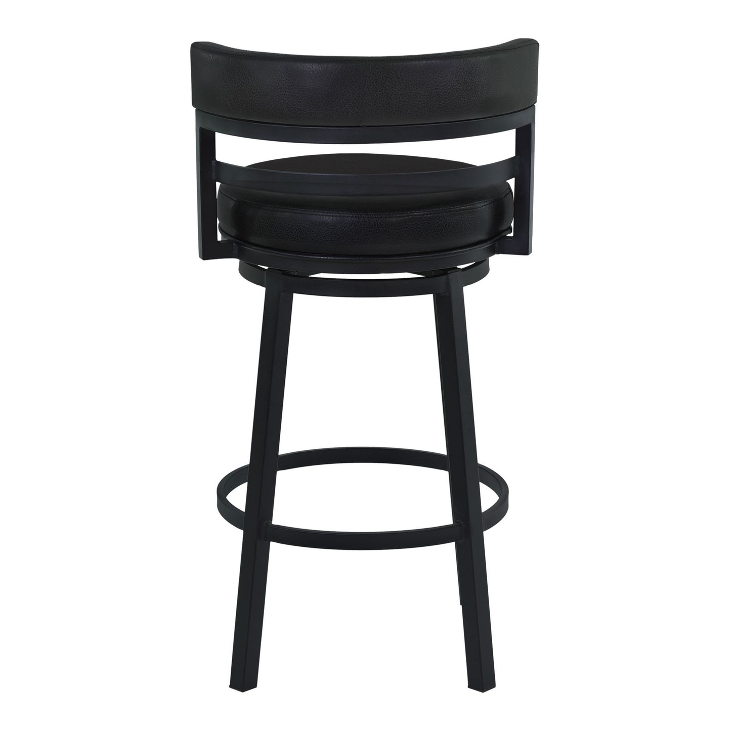 Benzara BM282105 Eva 30" Black Vegan Faux Leather Swivel Bar Stool Chair With Curved Back