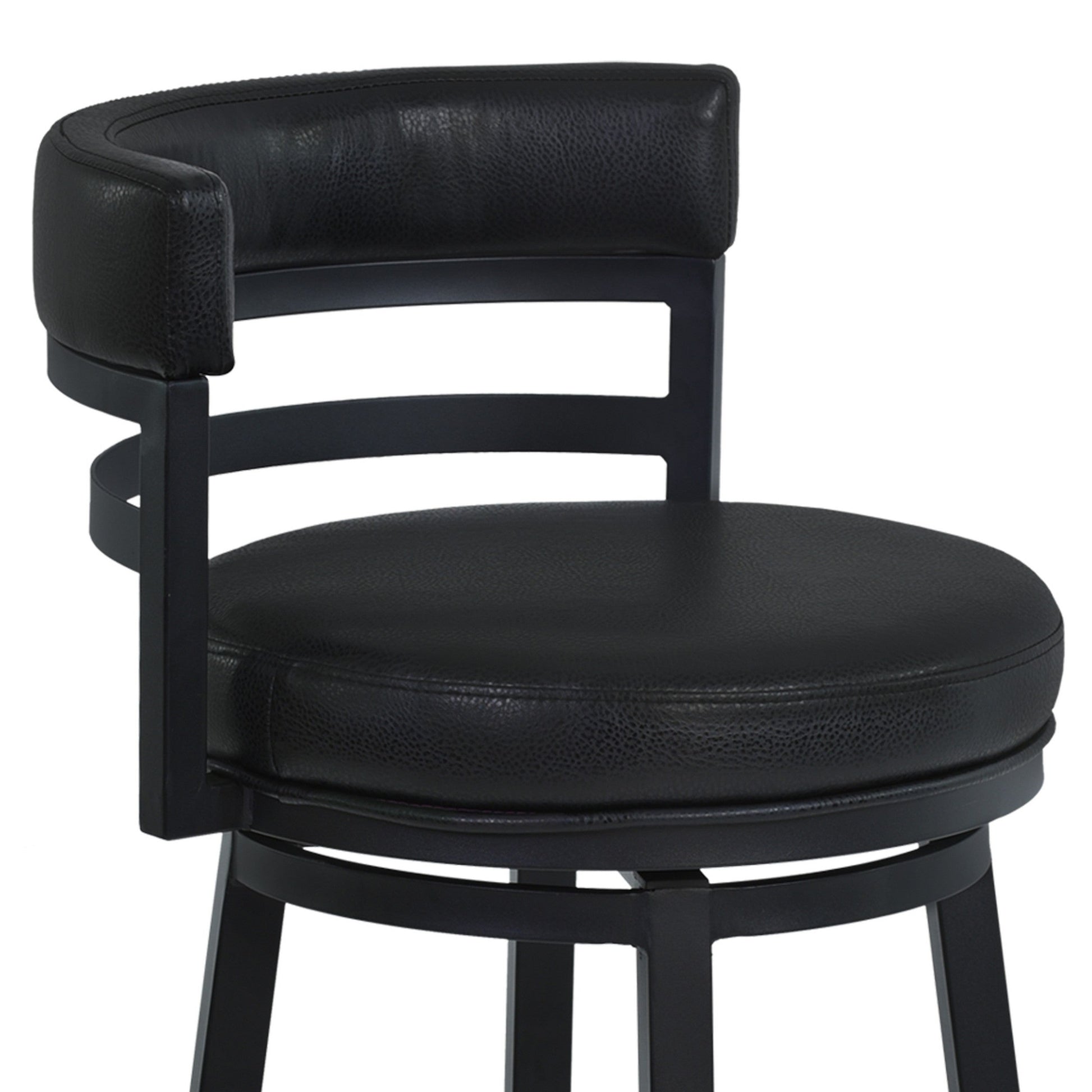 Benzara BM282105 Eva 30" Black Vegan Faux Leather Swivel Bar Stool Chair With Curved Back