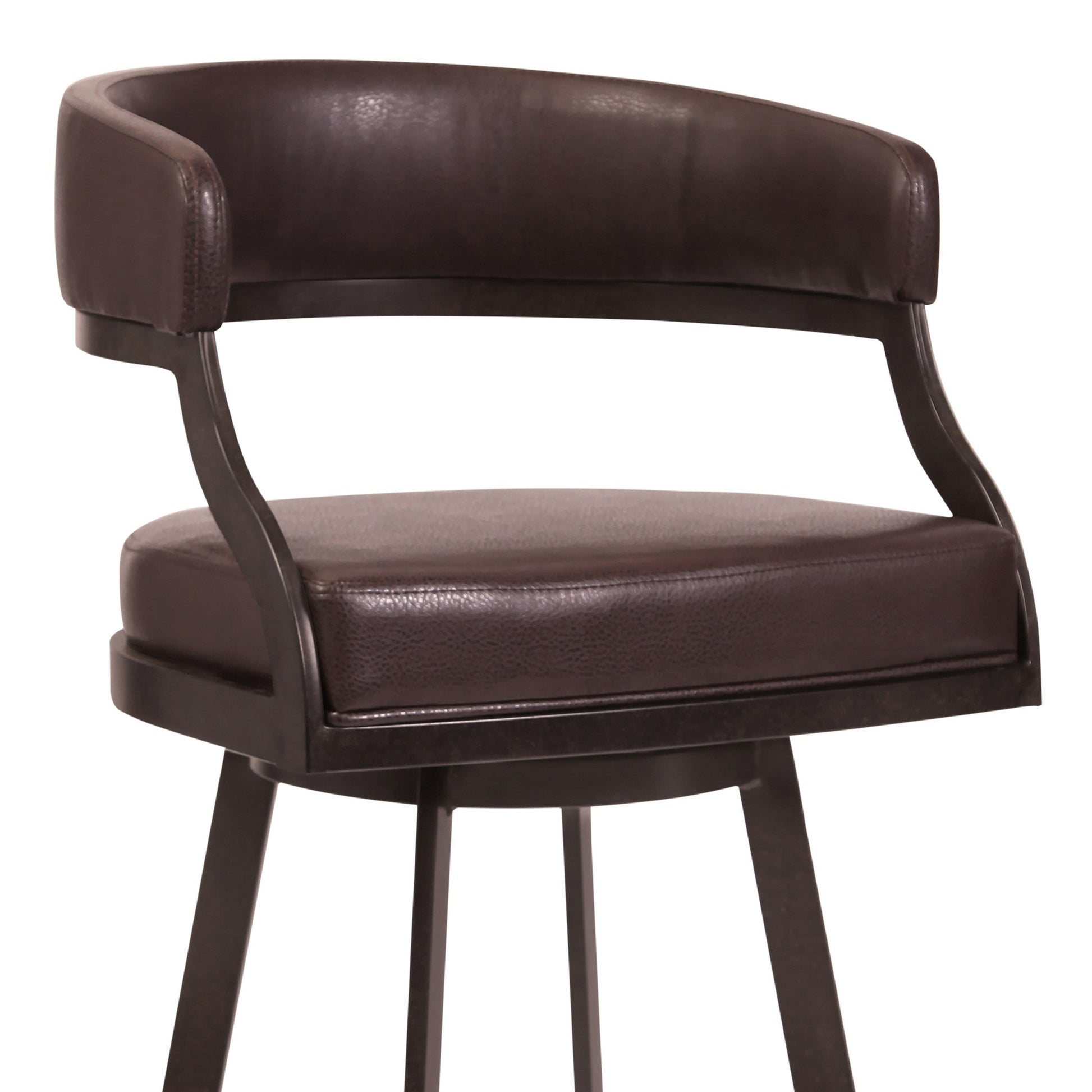 Benzara BM282106 Ava 26" Auburn Brown Faux Leather Swivel Counter Stool with Curved Design