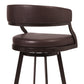 Benzara BM282106 Ava 26" Auburn Brown Faux Leather Swivel Counter Stool with Curved Design