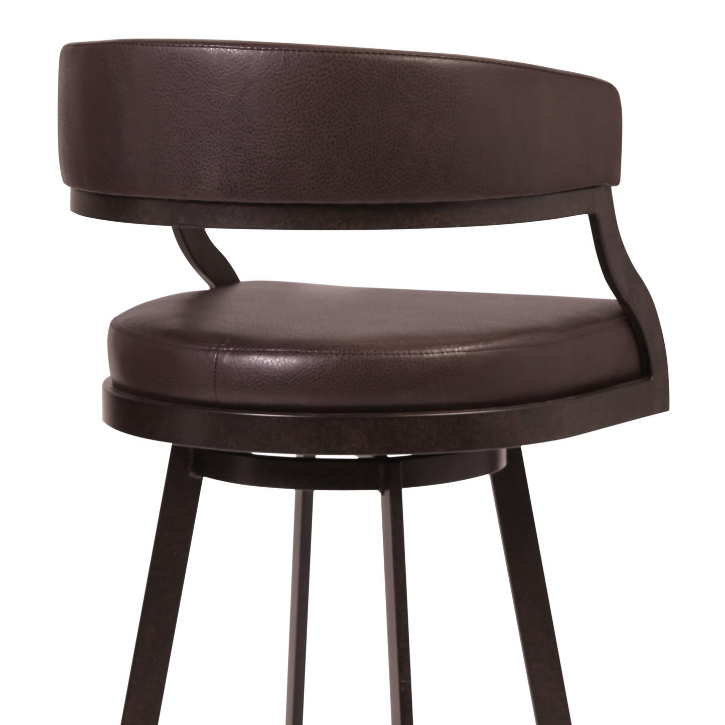 Benzara BM282106 Ava 26" Auburn Brown Faux Leather Swivel Counter Stool with Curved Design