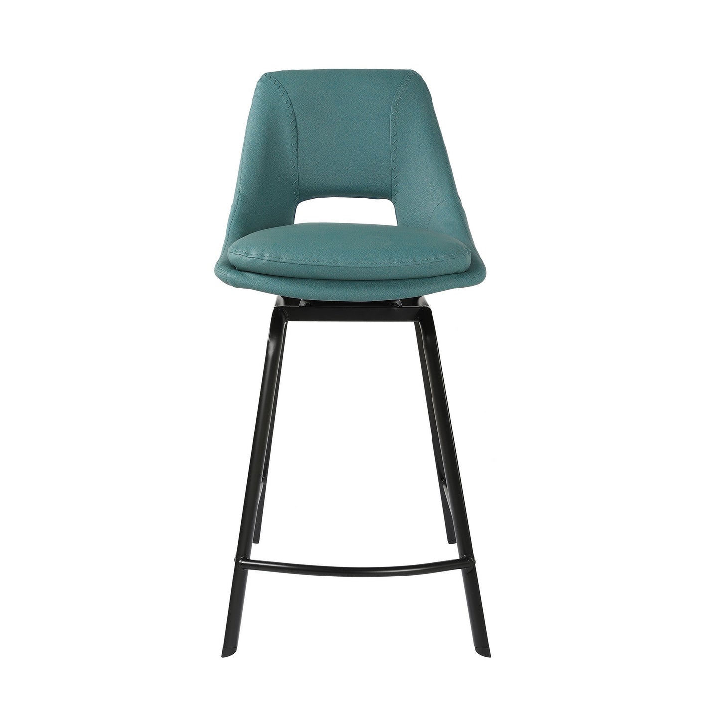 Benzara BM282107 Ayn 26" Blue Vegan Faux Leather Modern Metal Swivel Counter Stool