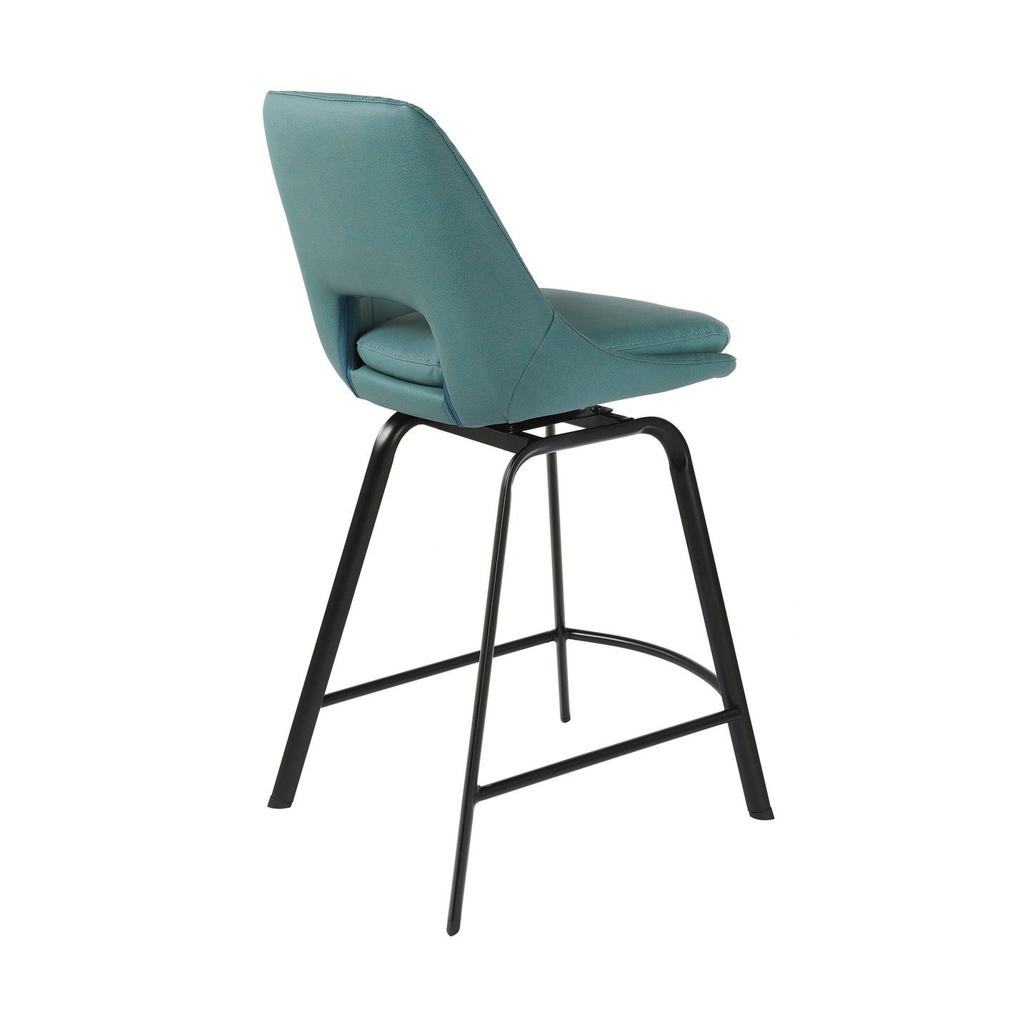 Benzara BM282107 Ayn 26" Blue Vegan Faux Leather Modern Metal Swivel Counter Stool