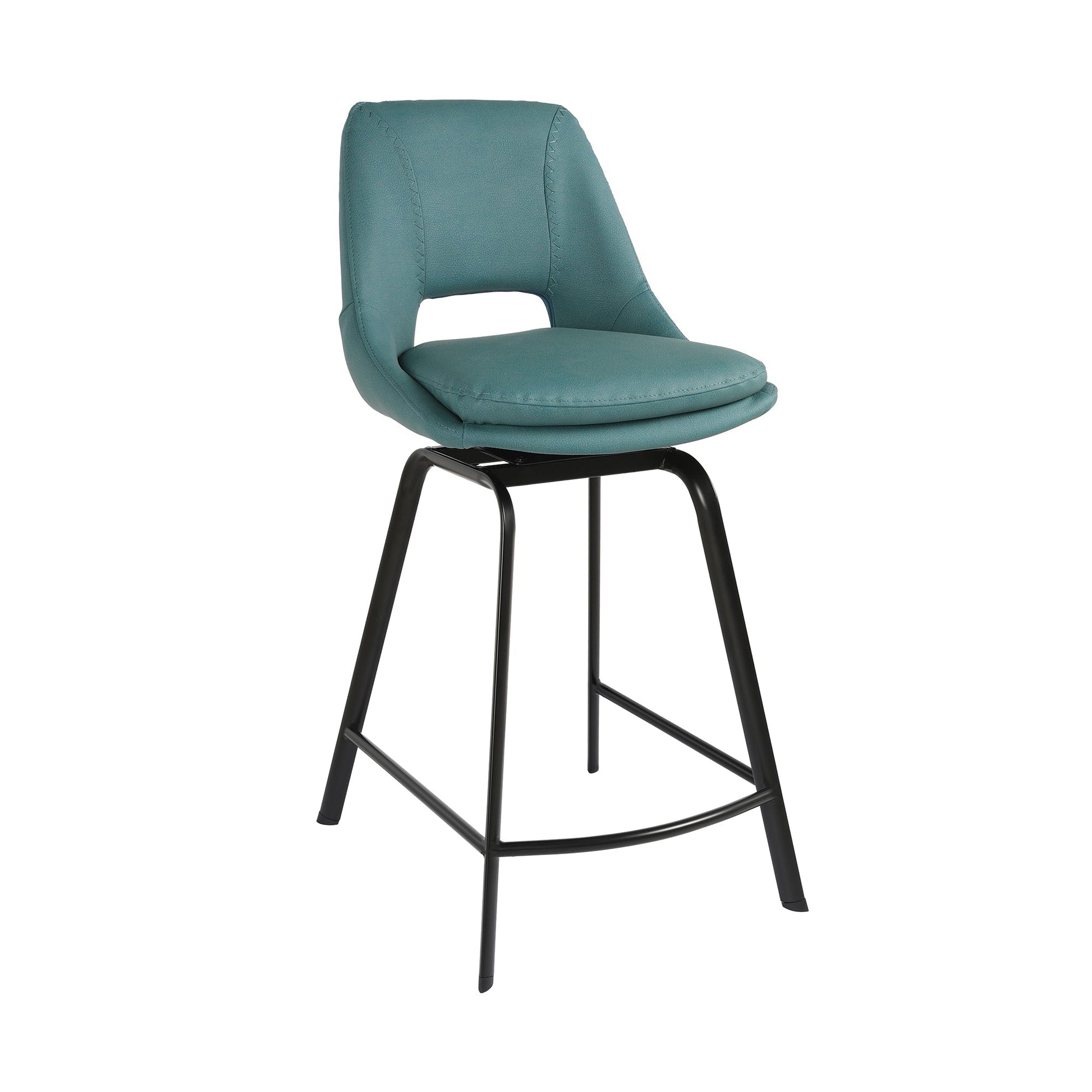 Benzara BM282107 Ayn 26" Blue Vegan Faux Leather Modern Metal Swivel Counter Stool