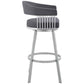 Benzara BM282113 Luci 25" Gray and Silver Vegan Faux Leather Swivel Counter Height Stool