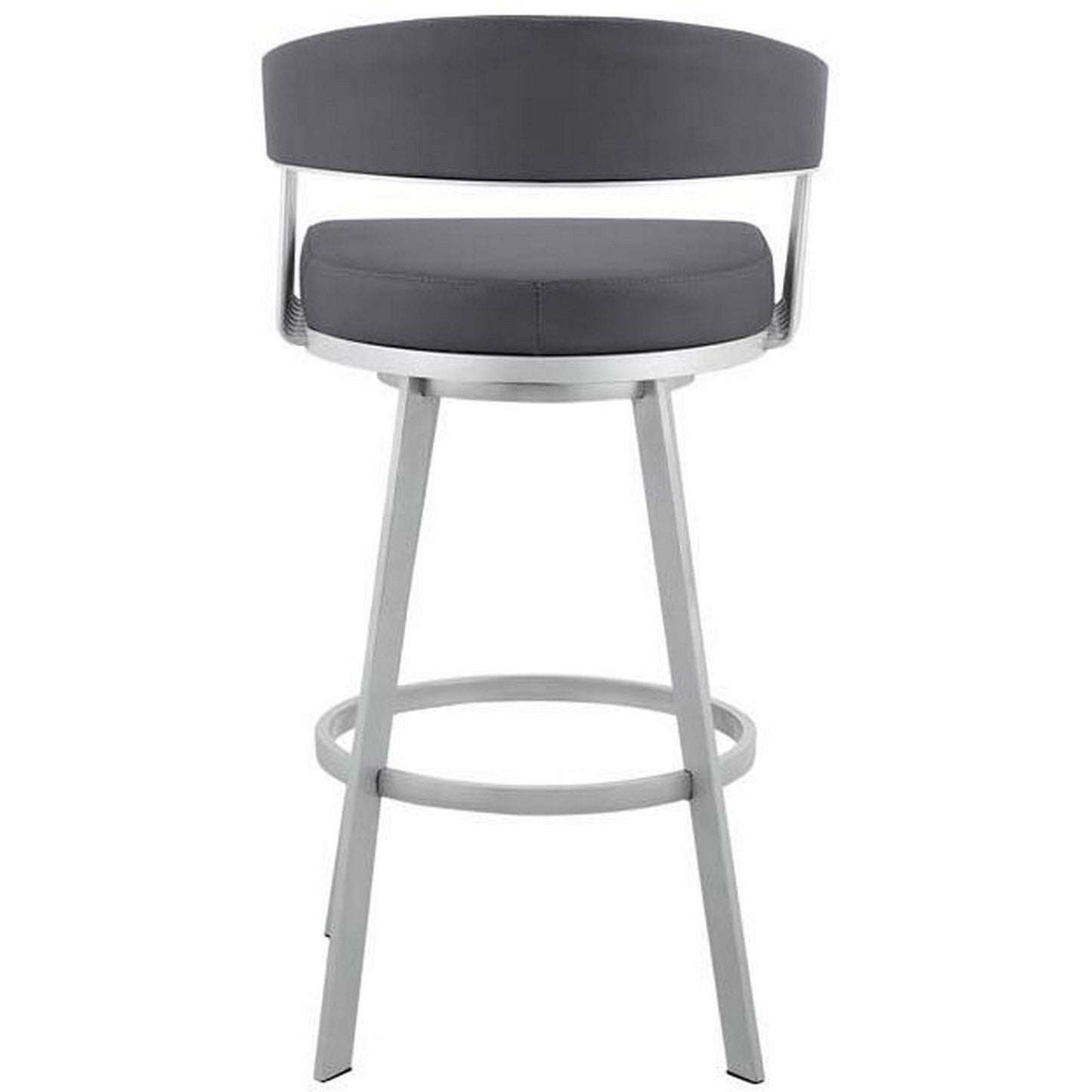 Benzara BM282113 Luci 25" Gray and Silver Vegan Faux Leather Swivel Counter Height Stool