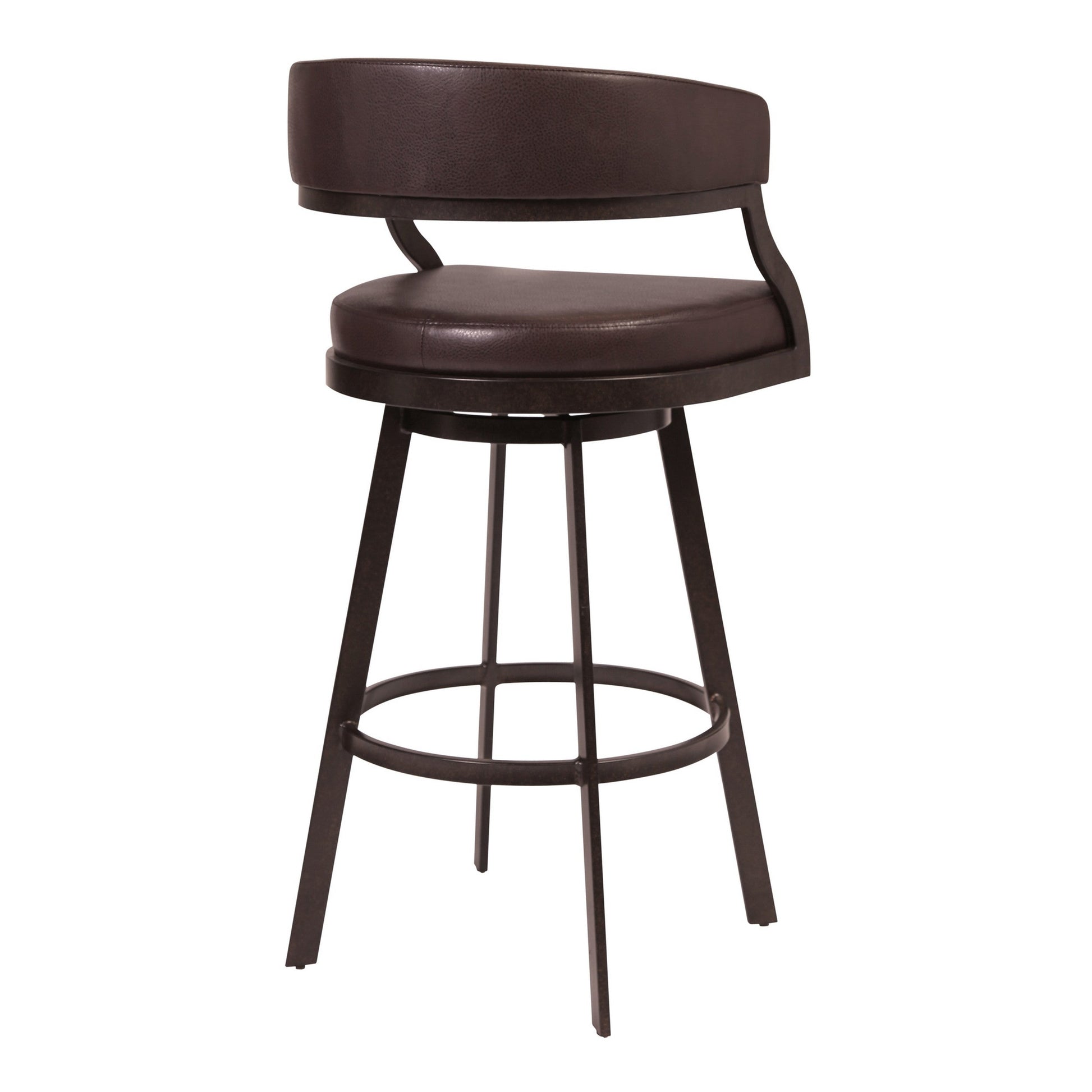 Benzara BM282117 Ava 30" Auburn Brown Faux Leather Swivel Bar Stool with Curved Back