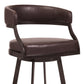 Benzara BM282117 Ava 30" Auburn Brown Faux Leather Swivel Bar Stool with Curved Back