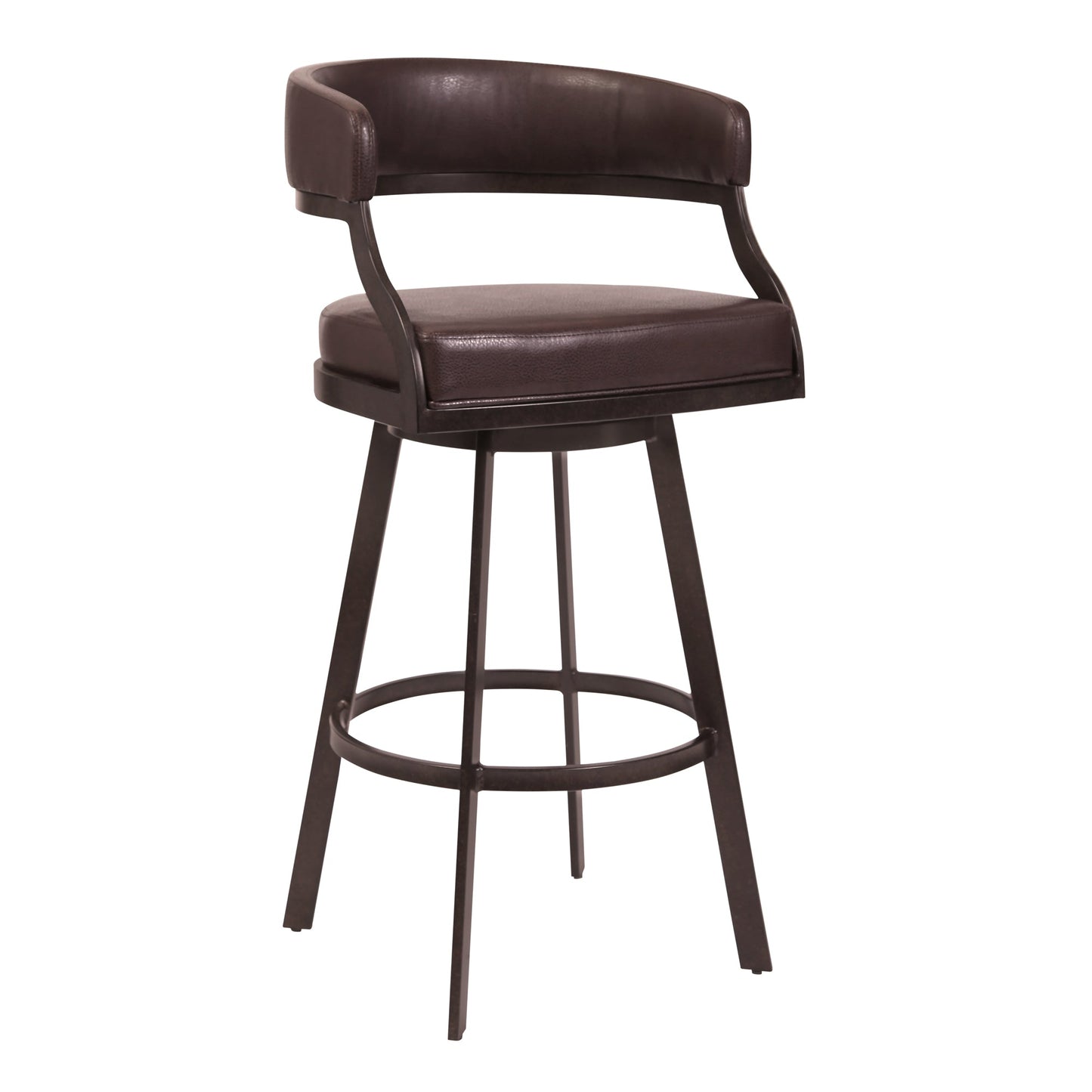 Benzara BM282117 Ava 30" Auburn Brown Faux Leather Swivel Bar Stool with Curved Back