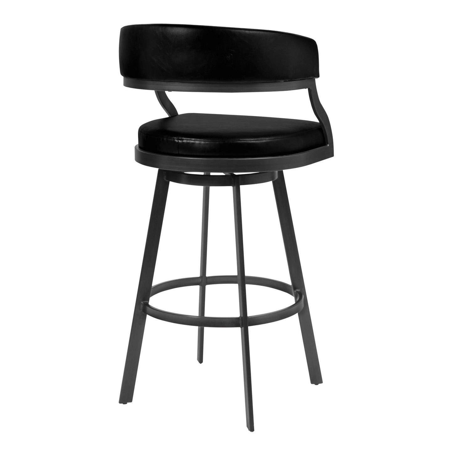 Benzara BM282118 Ava 26" Black Vegan Faux Leather Swivel Counter Stool with Curved Back