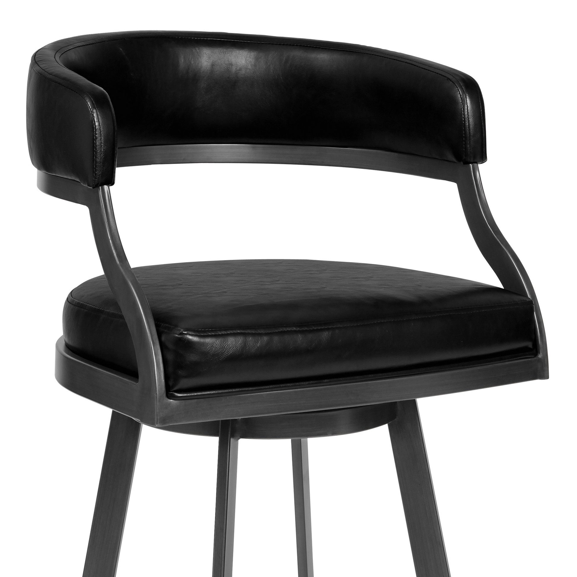 Benzara BM282118 Ava 26" Black Vegan Faux Leather Swivel Counter Stool with Curved Back