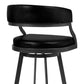 Benzara BM282118 Ava 26" Black Vegan Faux Leather Swivel Counter Stool with Curved Back