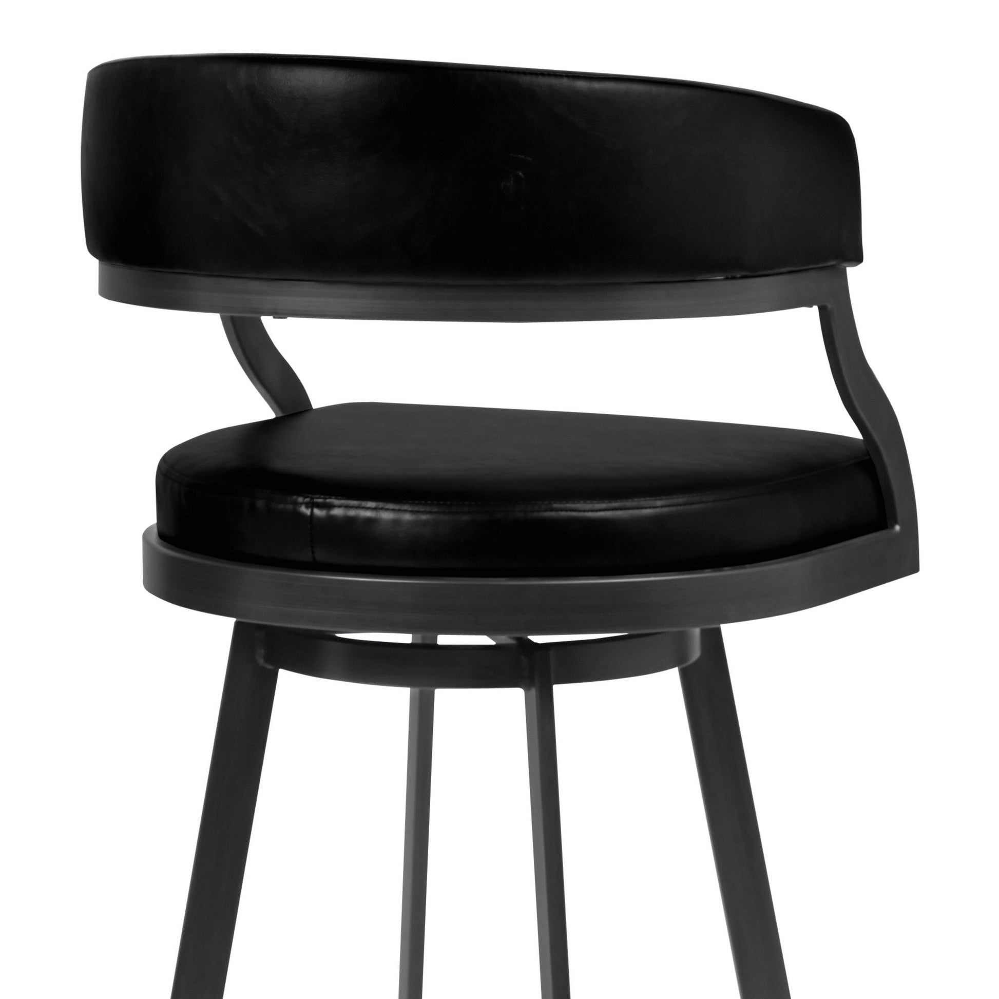 Benzara BM282118 Ava 26" Black Vegan Faux Leather Swivel Counter Stool with Curved Back