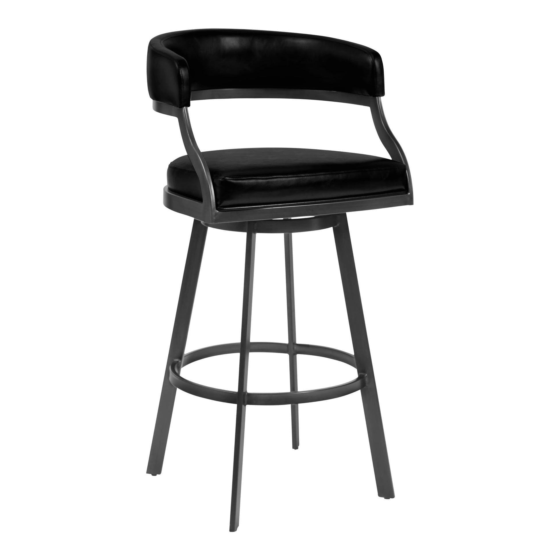 Benzara BM282118 Ava 26" Black Vegan Faux Leather Swivel Counter Stool with Curved Back