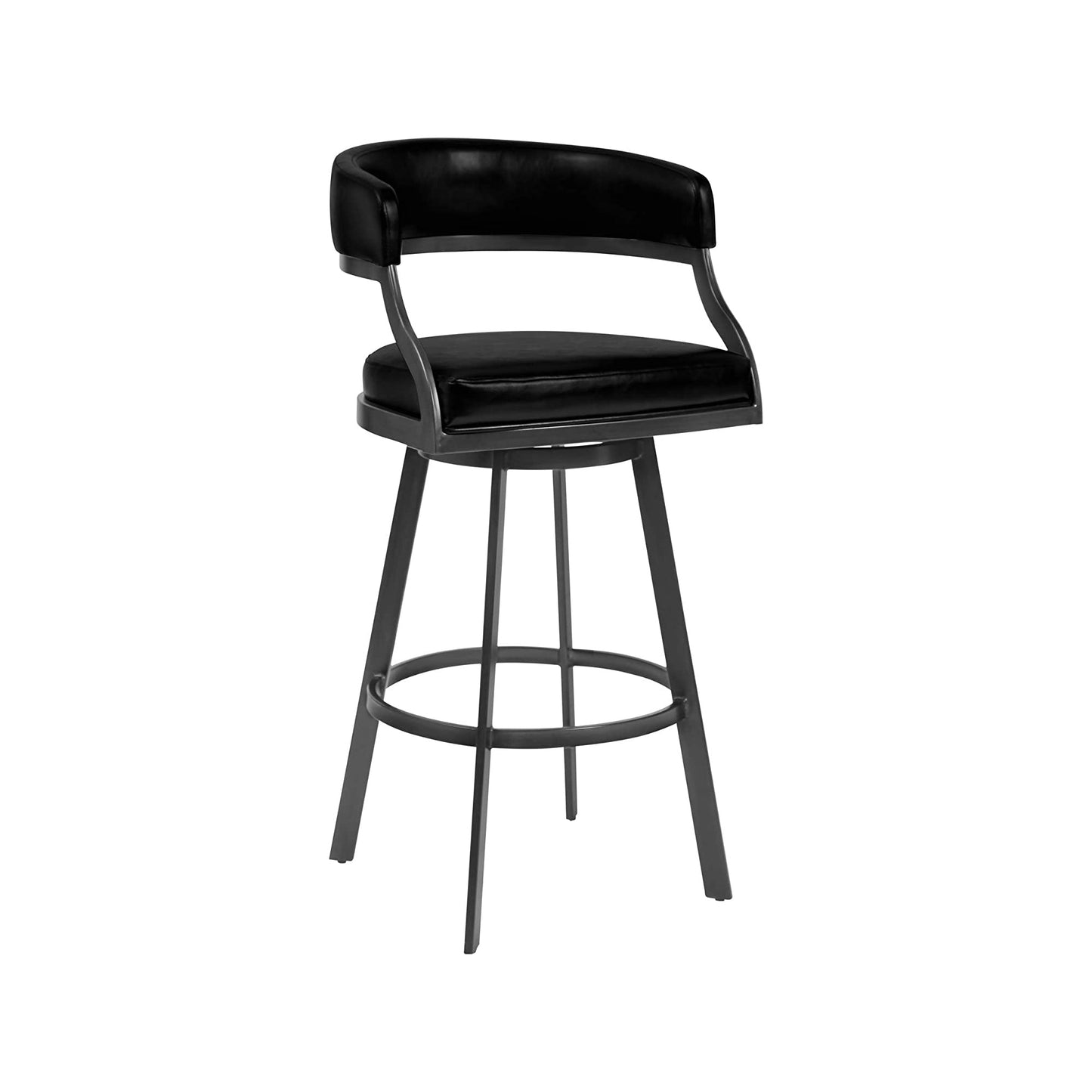 Benzara BM282119 Ava 30" Black Vegan Faux Leather Swivel Bar Stool with Curved Back