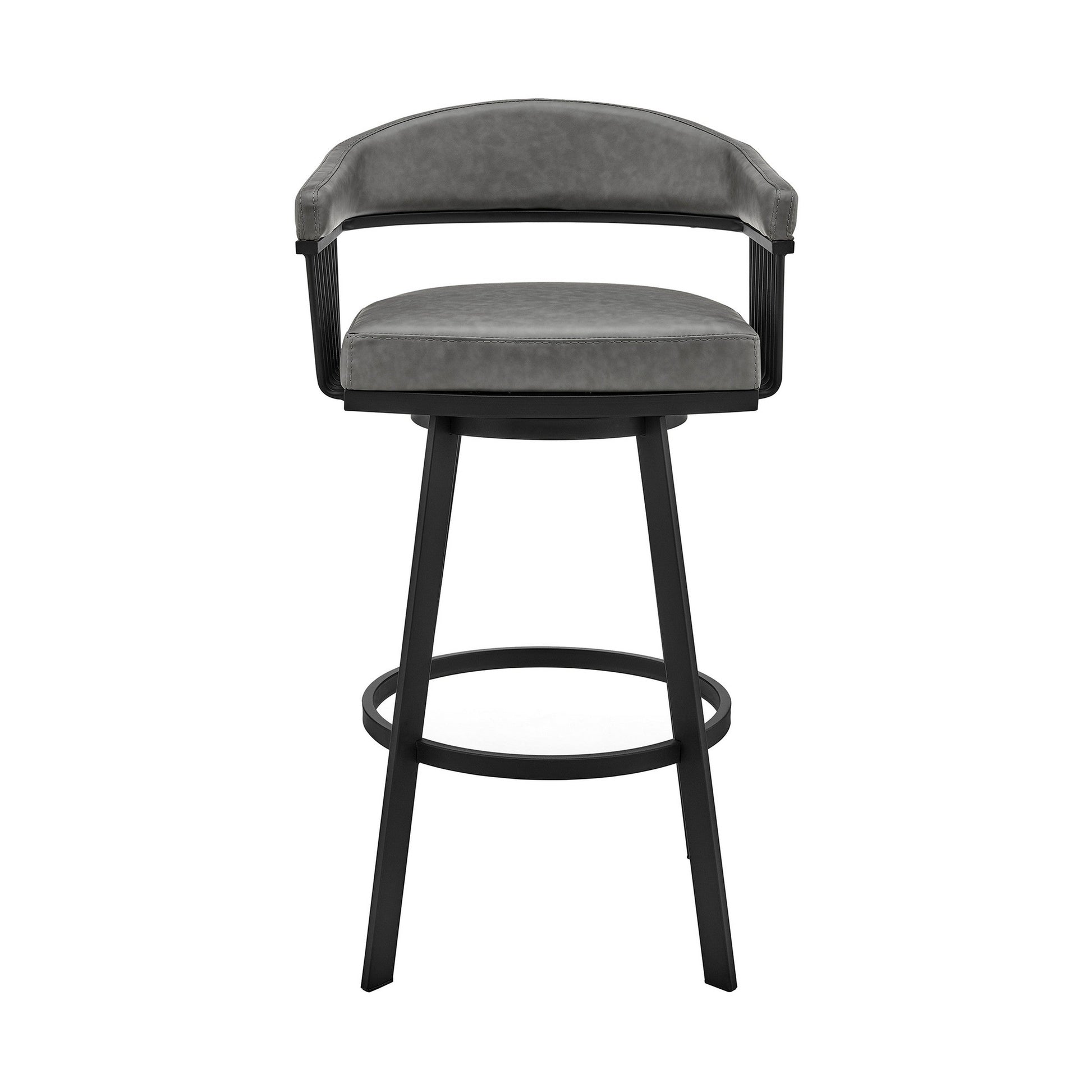 Benzara BM282121 Oliver 26" Warm Gray Vegan Faux Leather Counter Stool with Slats Design